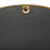 Close-up of the antique gold metal hanging bracket and brushed frame edge on the reverse of the Libra Interiors Moving Cogs World Map Wall Clock.