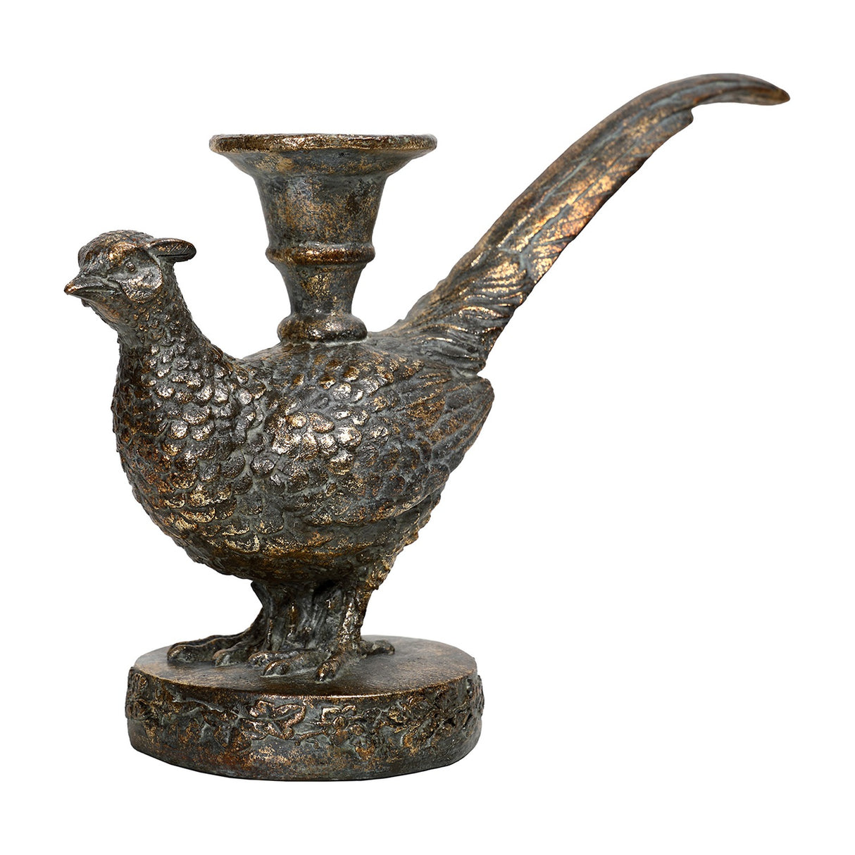 Textured Pheasant Antique Gold Candle Holder