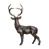Libra Interiors Textured Bronze Standing Stag Sculpture with tall branching antlers and richly textured metallic finish, shown on a plain white background.