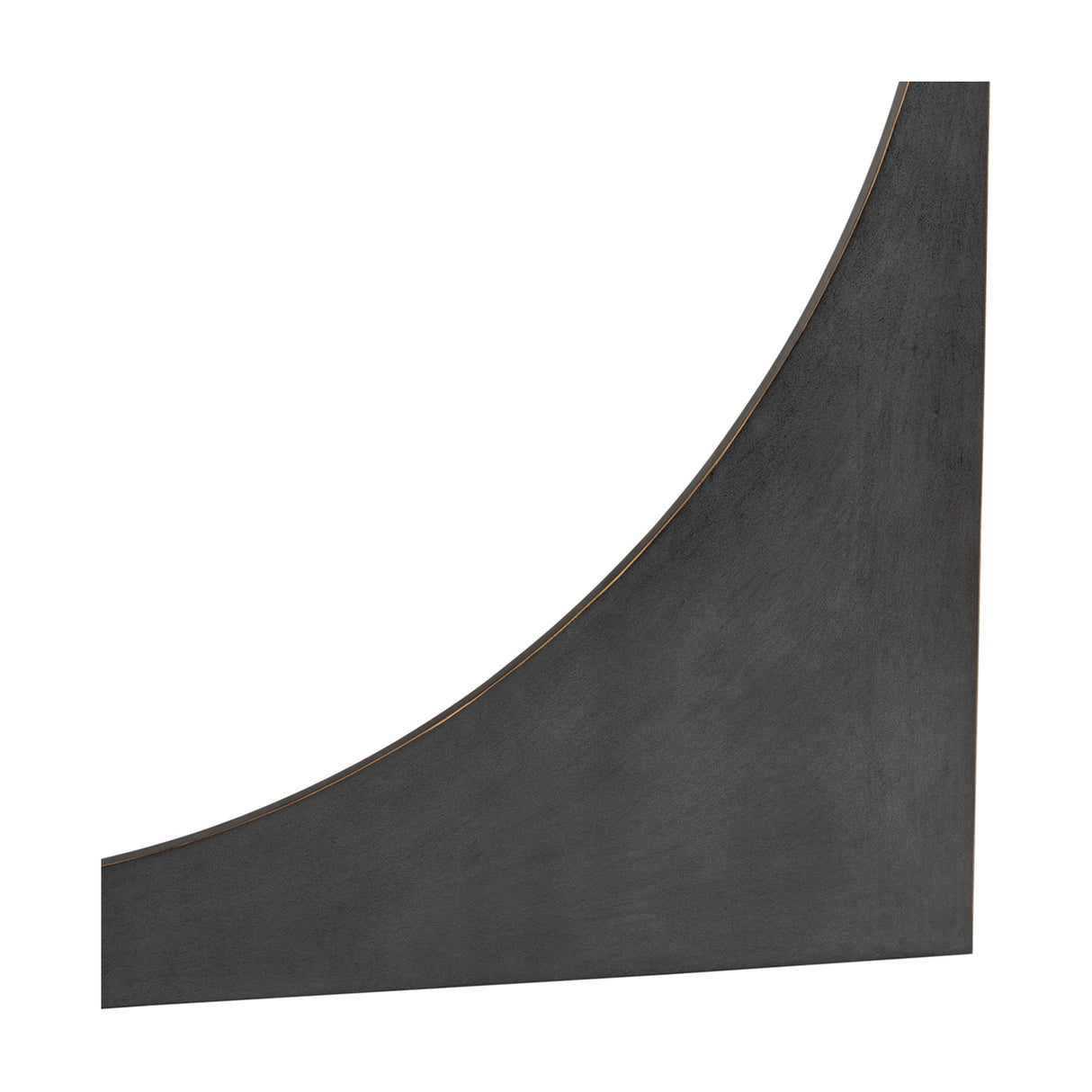 Close-up of the Libra Interiors Sculpted Glass & Iron Console Table in black, showing the curved iron base with black and bronze gilded oak finish.