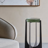 Hammered Glass Arched Iron Side Table – Bronze