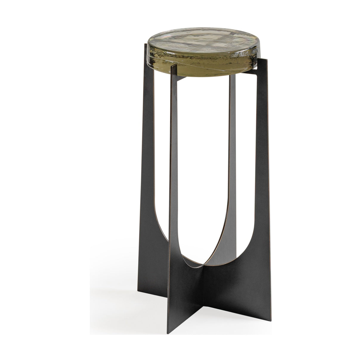 Hammered Glass Arched Iron Side Table – Bronze