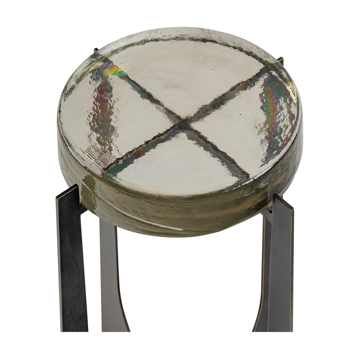 Hammered Glass Arched Iron Side Table – Bronze