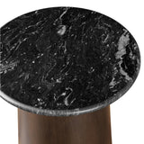 Close-up of Libra Interiors Marble Top Smoked Gold side table showing the black marble round top with white veining above a smoked gold base.