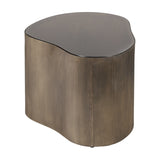 Libra Interiors nesting coffee table with organic brown-tinted glass top and corrugated burnished gold metal base on a white background.