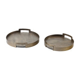 Round Mango Wood & Smoked Gold Serving Tray