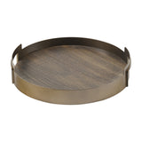 Round Mango Wood & Smoked Gold Serving Tray