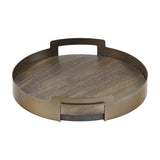 Round Mango Wood & Smoked Gold Serving Tray