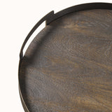 Round Mango Wood & Smoked Gold Serving Tray