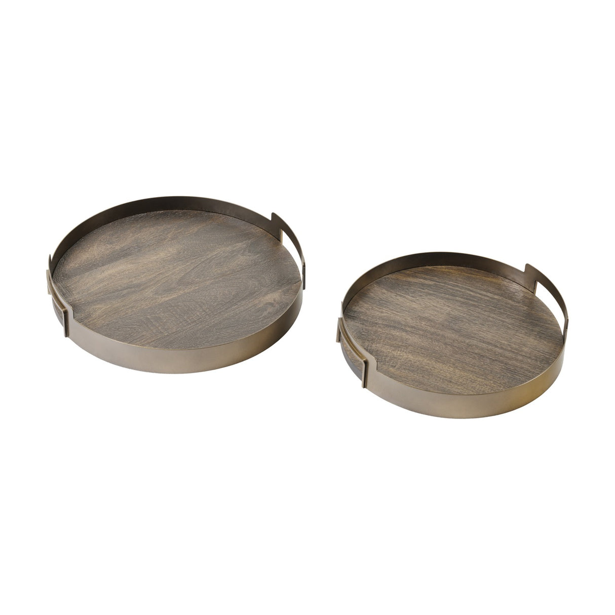 Round Mango Wood & Smoked Gold Serving Tray