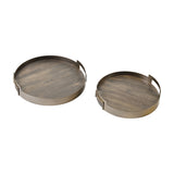 Round Mango Wood & Smoked Gold Serving Tray