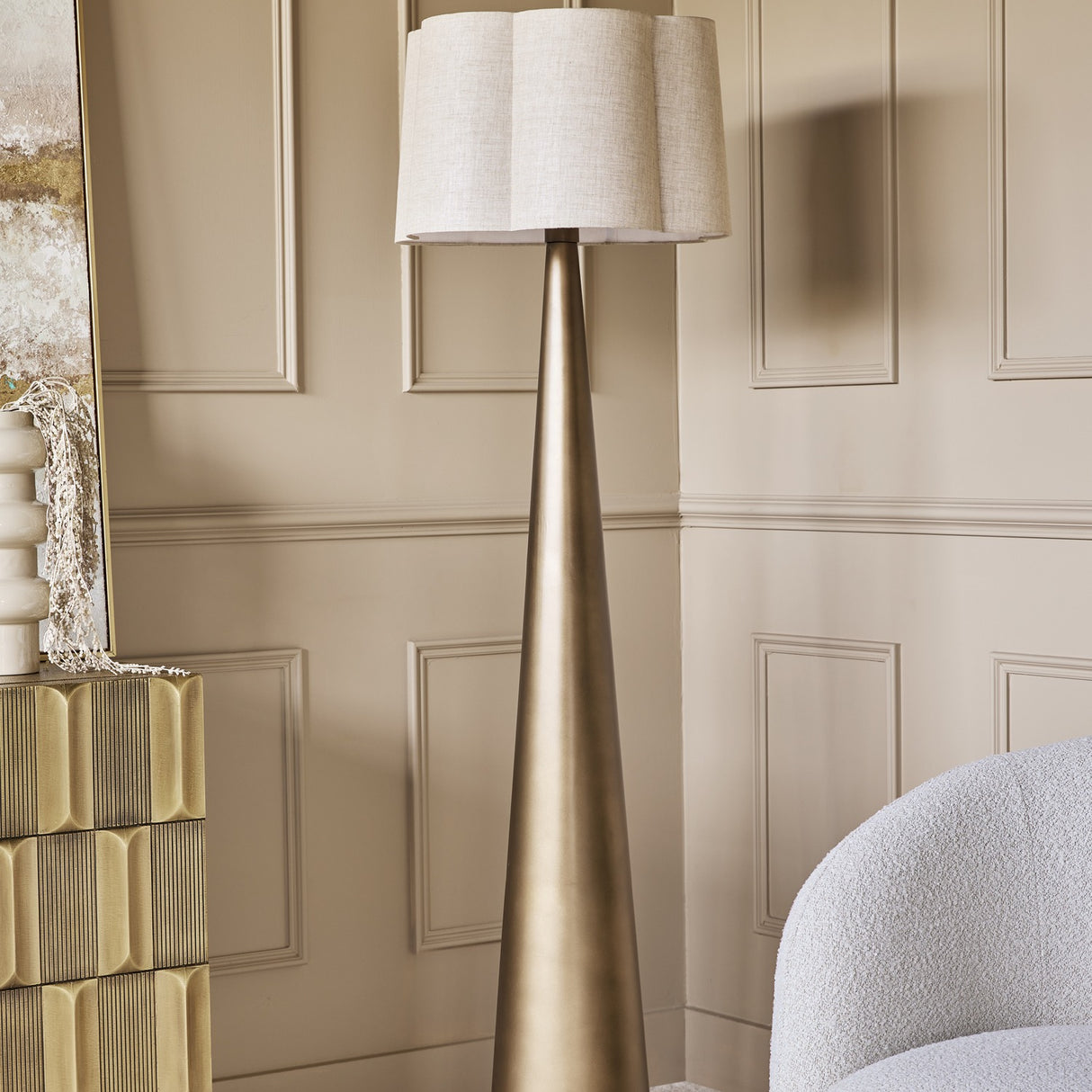 Tapered Smoked Gold Linen Floor Lamp