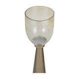 Libra Interiors Hammered Glass Smoke Gold Hurricane Lantern with tapered iron base and hand blown copper lustre glass cup, shown on a white background.