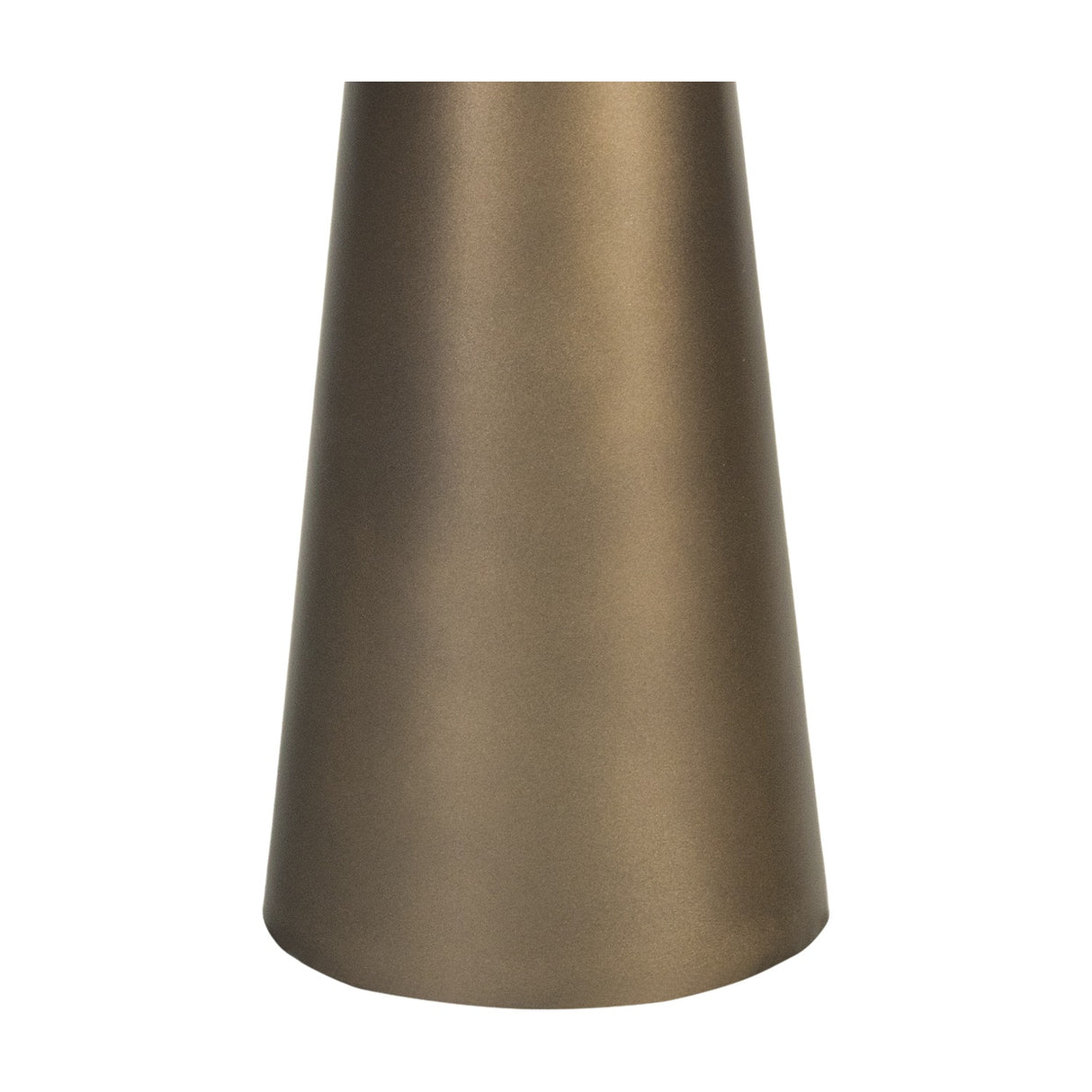 Close-up of the tapered smoke gold iron base of the Libra Interiors Tapered Iron Hammered Glass Floor Lantern, shown against a plain white background.