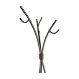Close-up of Libra Interiors Branch-Style Iron Tripod Coat Stand showing hand-forged black iron branches with hooks and coiled binding, on a white background.