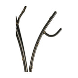 Close-up of Libra Interiors Branch-Style Iron Tripod Coat Stand showing hand-forged black branch hooks with bronze highlights on a white background.