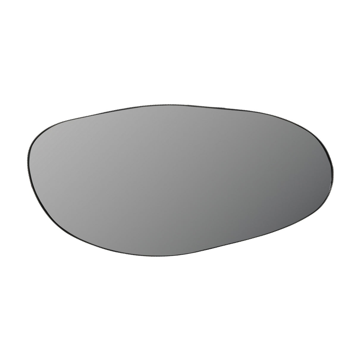 Libra Interiors Asymmetric Pebble Gilded Wall Mirror shown landscape with an irregular curved outline and slim frame on a plain white background.
