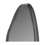 Libra Interiors Asymmetric Pebble Gilded Wall Mirror shown in close-up, highlighting the corrugated iron frame with distressed gilded oak wood finish.