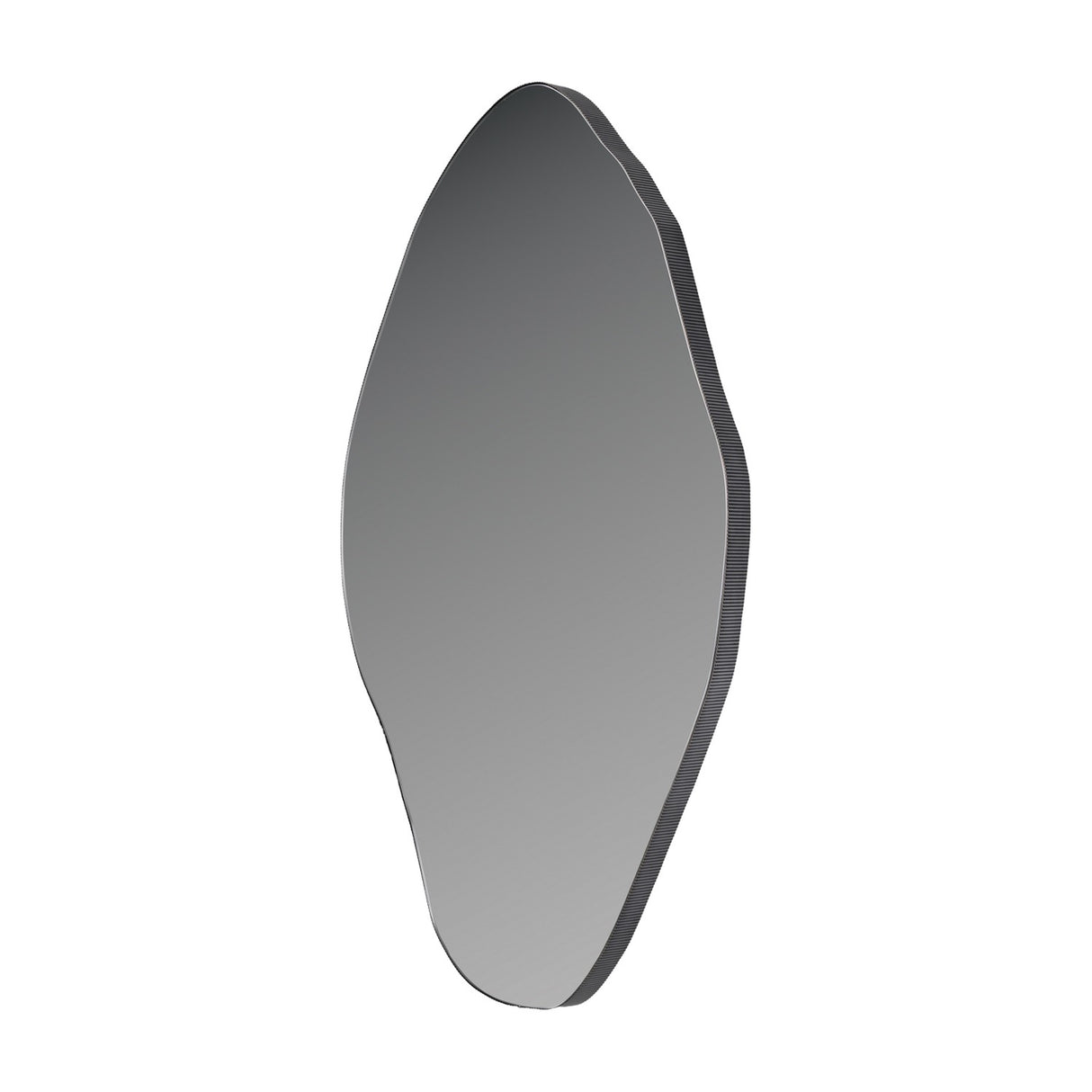 Libra Interiors Corrugated Iron Organic Wall Mirror with a tall pebble-shaped silhouette and gilded oak effect ridged metal frame on a white background.