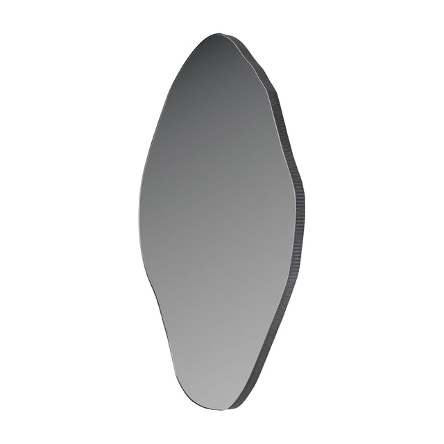 Libra Interiors Corrugated Iron Organic Wall Mirror with a tall pebble-shaped silhouette and gilded oak effect ridged metal frame on a white background.