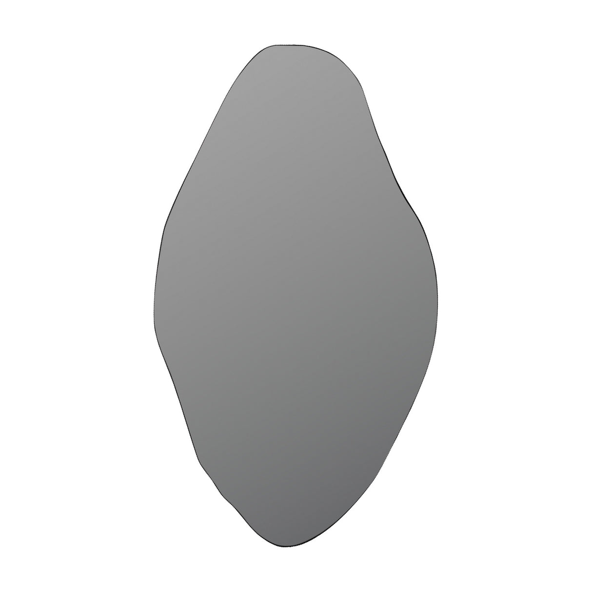 Libra Interiors Corrugated Iron Organic Wall Mirror with a tall pebble-like silhouette and clear reflective surface, shown against a plain white background.
