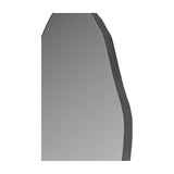 Libra Interiors Corrugated Iron Organic Wall Mirror shown in close-up, highlighting the pebble-like silhouette and ridged gilded oak effect iron frame.
