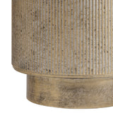 Close-up of the Libra Interiors Corrugated Iron Ridged Floor Planter in rustic champagne gold, showing vertical ribbed texture and solid recessed base.