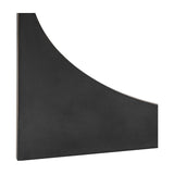 Close-up of the Libra Interiors Bronze Glass Sculptural Coffee Table base, showing a matte black laser-cut iron panel with a sweeping curved cut-out.