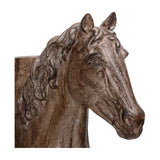 Close-up of Libra Interiors Textured Resin Horse Bookend in brown, showing the sculpted head, flowing mane and stone effect finish against a white background.