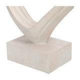 Close-up of the square base and lower curves of the Libra Interiors Grainy Resin Abstract Heart Sculpture in white, showing its sandy, grainy texture.