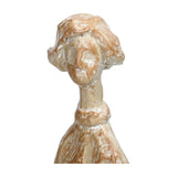 Close-up of the Libra Interiors Carved Resin Figural Family Sculpture in brown, with a stylised elongated head, shoulders and white-washed carved texture.