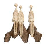 Carved Resin Family Group Sculpture – Brown