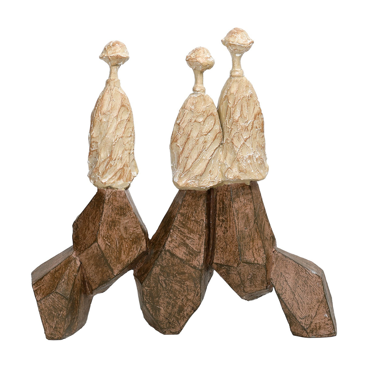 Carved Resin Family Group Sculpture – Brown