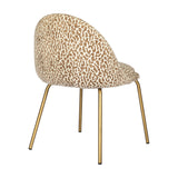 Libra Interiors Woven Animal Print dining chair in beige and taupe jacquard fabric with a curved back and slim antique gold brass-coated steel legs.