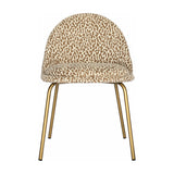 Libra Interiors Woven Animal Print dining chair in beige and taupe jacquard fabric with curved back, rounded seat and slim antique gold steel legs.