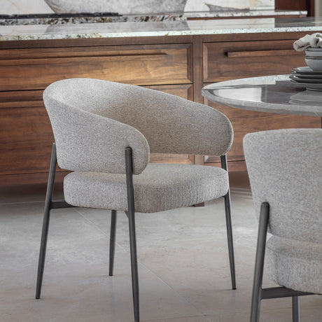 Boucle Curved-Back Dining Chair – Cream