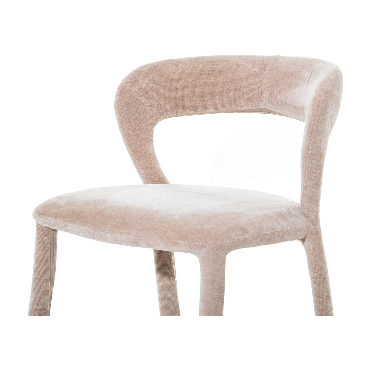 Close-up of Libra Interiors Velvet Wrapped Curved Back Bar Stool in taupe, showing the sculptural curved back and rounded seat in brushed velvet.