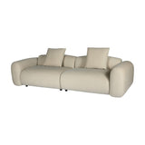 Libra Interiors Brushed Velvet 3 Seater Modular Sofa in cream with rounded arms, two-part seat design and two matching cushions on a white background.
