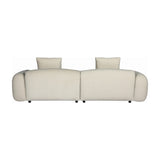 Rear view of the Libra Interiors Brushed Velvet 3 Seater Modular Sofa in cream, showing rounded arms, two back cushions and dark feet on a white background.