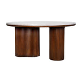 Libra Interiors Marble Top Fluted Walnut Round Coffee Table with grey marble surface and twin fluted cylindrical pedestals on a white background.
