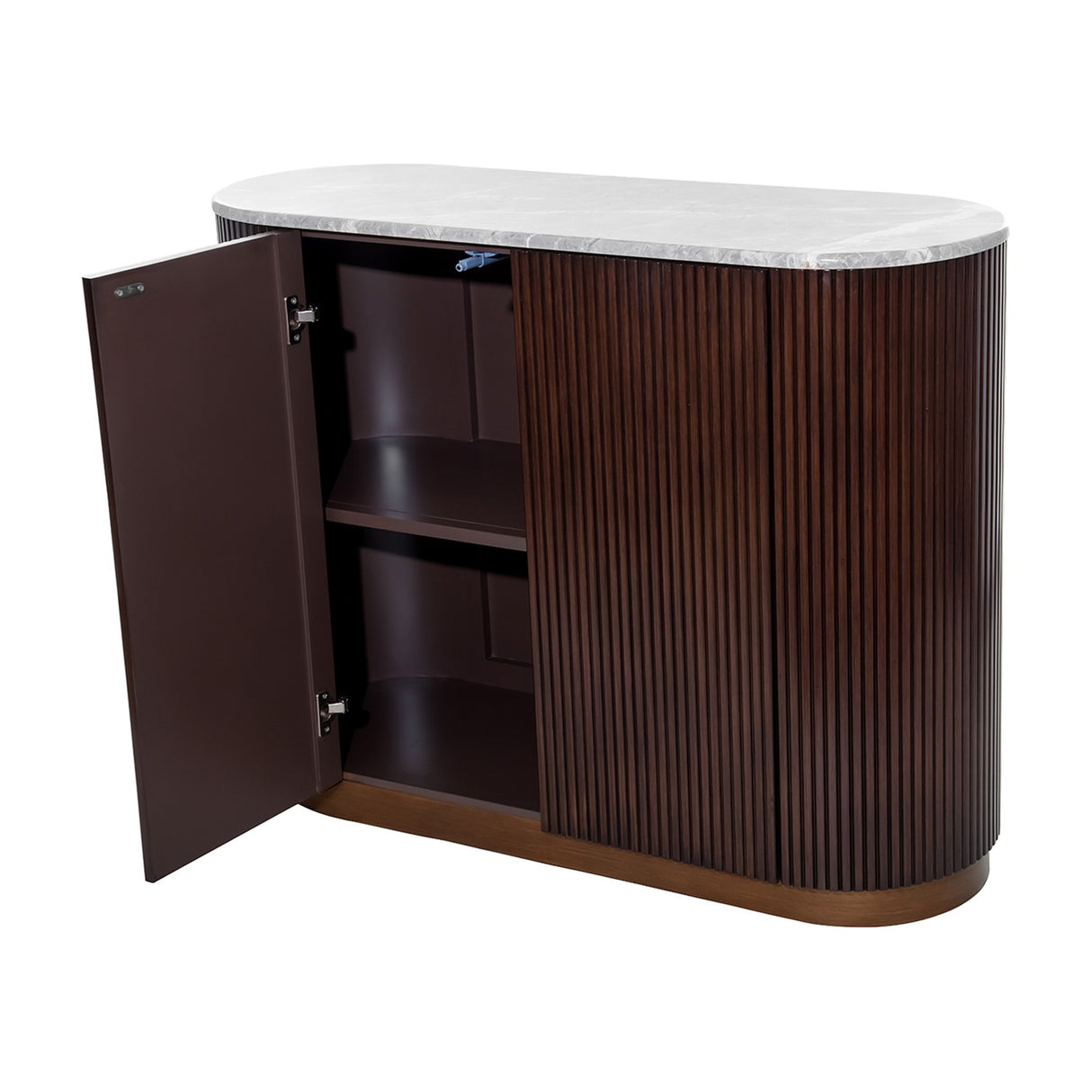Marble Top Fluted Walnut Cabinet – Brown