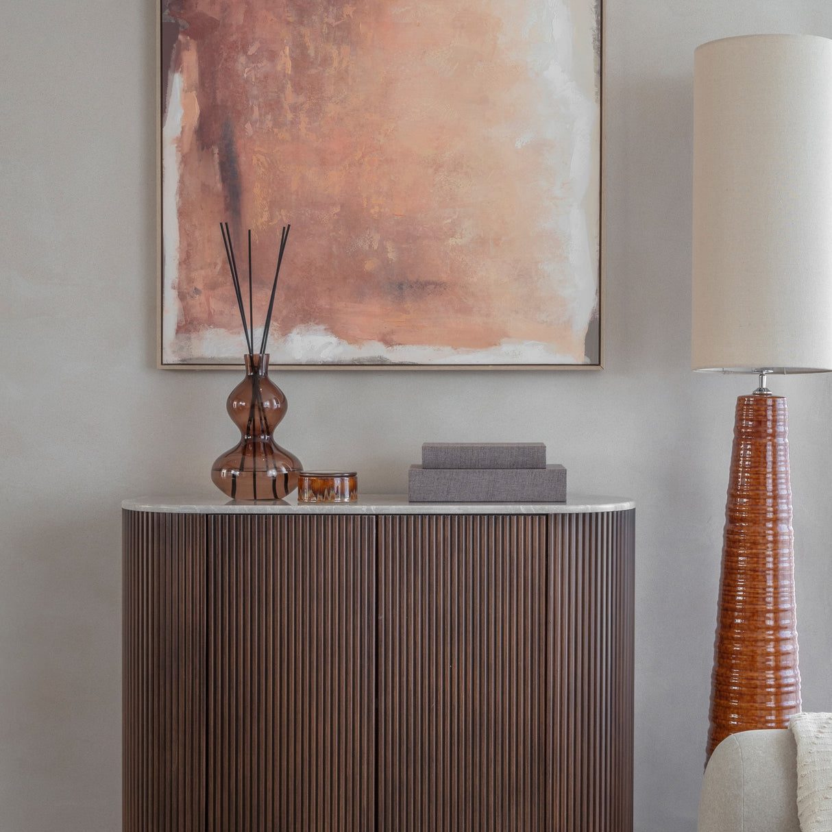 Marble Top Fluted Walnut Cabinet – Brown