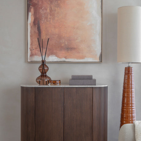 Marble Top Fluted Walnut Cabinet – Brown