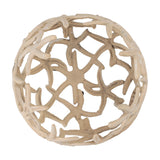 Libra Interiors Openwork Starfish aluminium decorative bowl in beige stonewash finish, viewed from above showing pierced starfish motifs, on a white background.