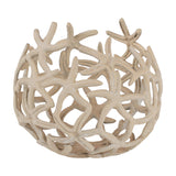Libra Interiors Openwork Starfish Aluminium Decorative Bowl in beige, a deep rounded form built from clustered starfish motifs with a matt stonewash finish.
