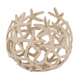 Libra Interiors Openwork Starfish Aluminium Decorative Bowl in beige, a rounded openwork form built from clustered starfish motifs with a matt stonewash finish.