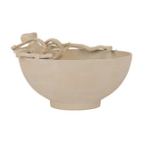 Libra Interiors Octopus Stonewash decorative bowl in beige aluminium, deep rounded form with a sculptural octopus curling tentacles over the rim.