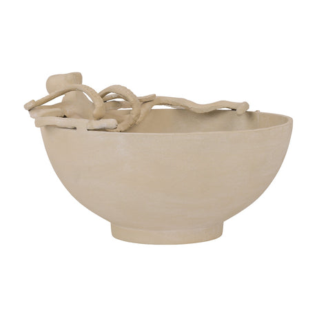 Libra Interiors Octopus Stonewash decorative bowl in beige aluminium, deep rounded form with a sculptural octopus curling tentacles over the rim.