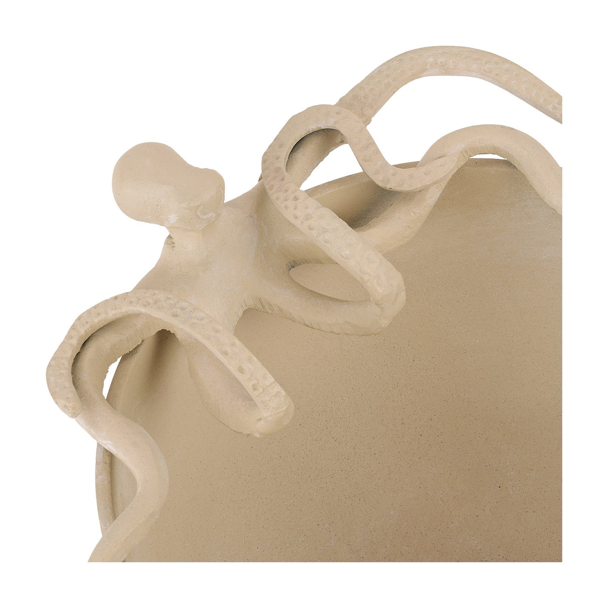 Libra Interiors Octopus Stonewash bowl in beige with sculpted aluminium tentacles curling over the rim and a matt stonewash finish.
