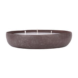 Libra Interiors hammered aluminium three-wick bowl candle in brown with white wax and cotton wicks, shown on a plain white background.